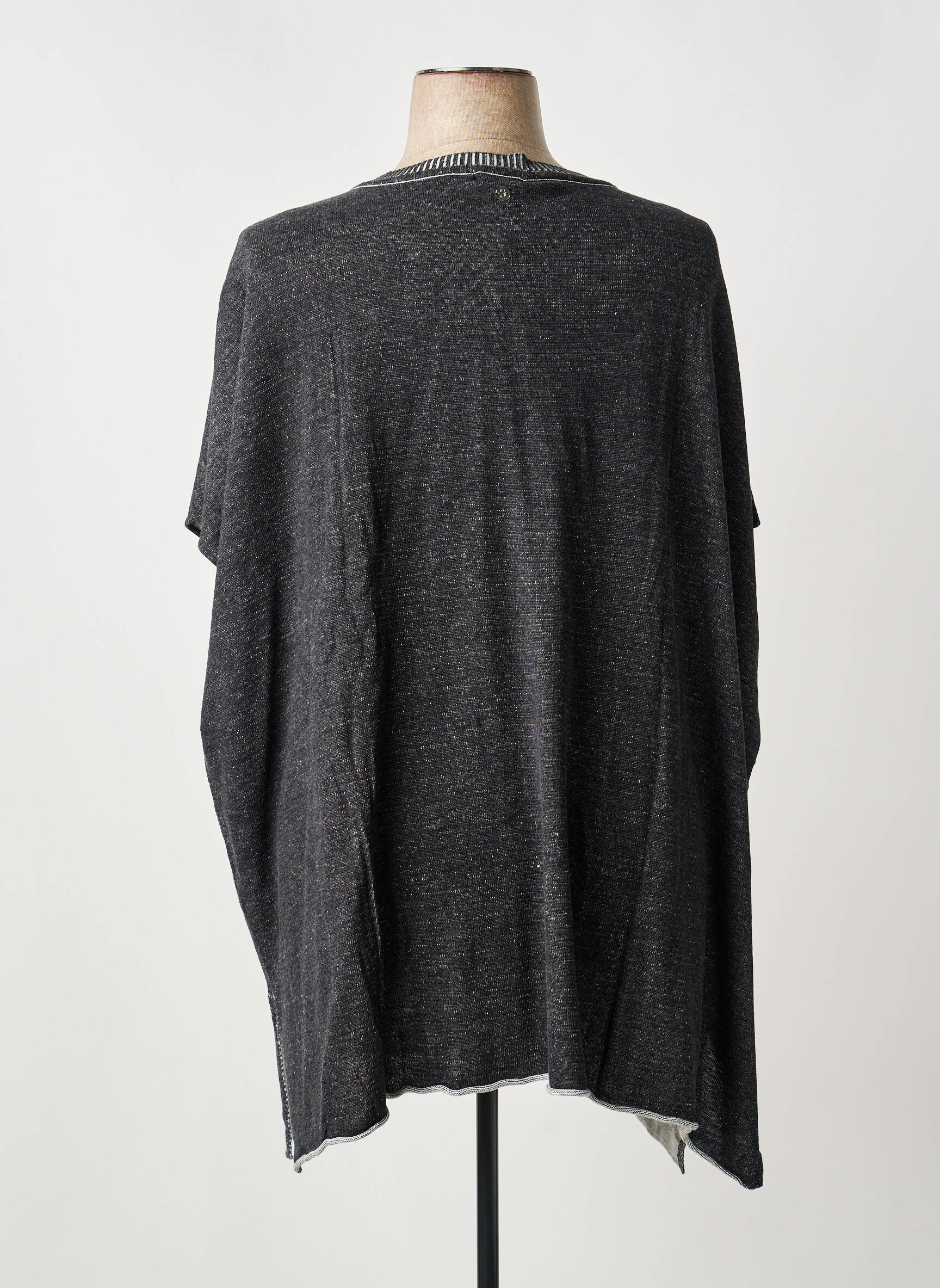 Pull tunique tissage chiné manches courtes gris SHEEGO femme