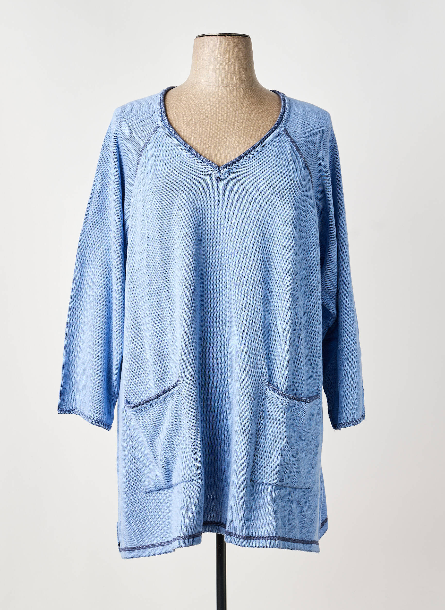 Pull tunique tissage chiné manches 3/4 bleu SHEEGO femme