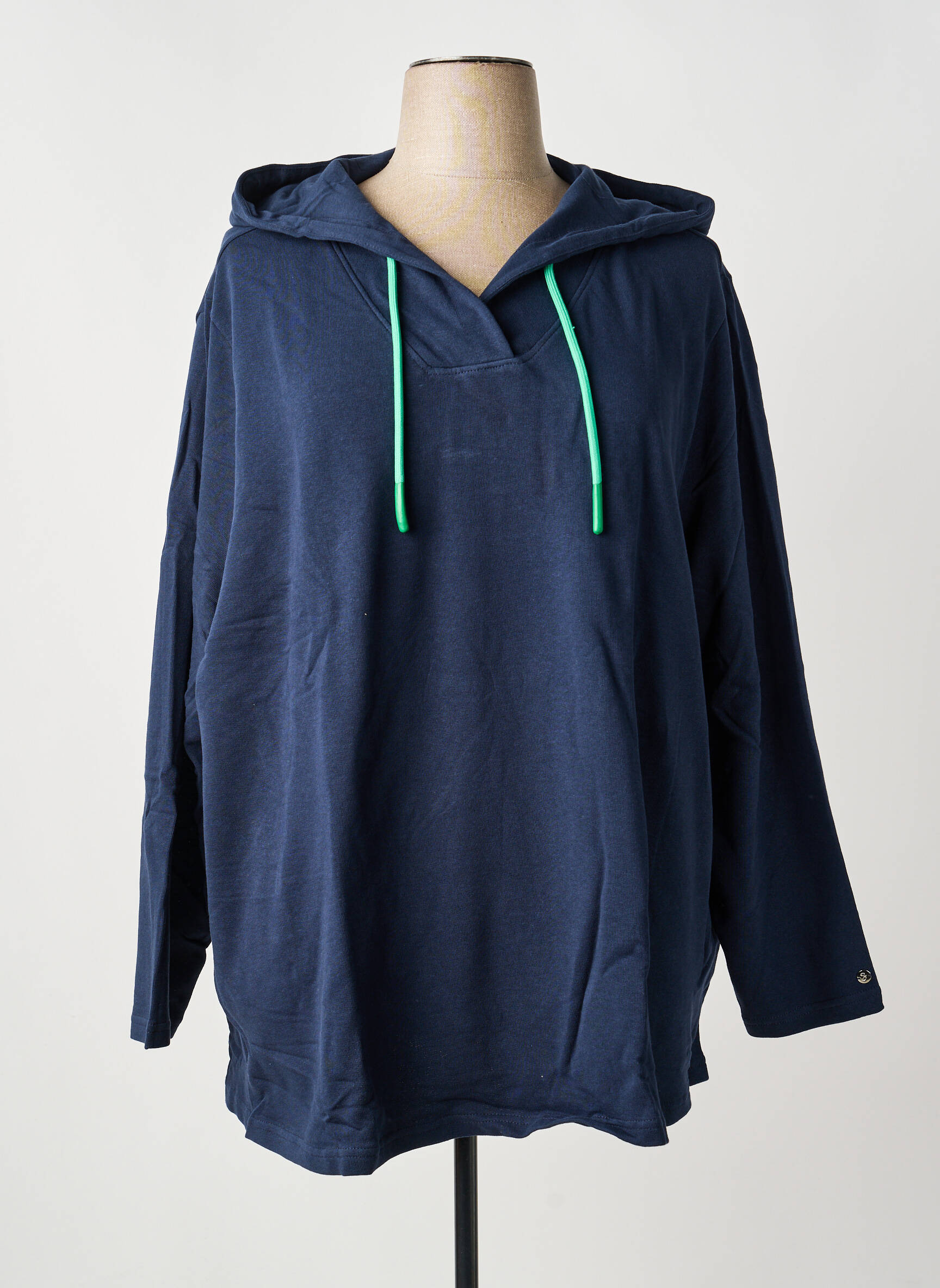 Sweat-shirt à capuche col v manches longues bleu SHEEGO femme