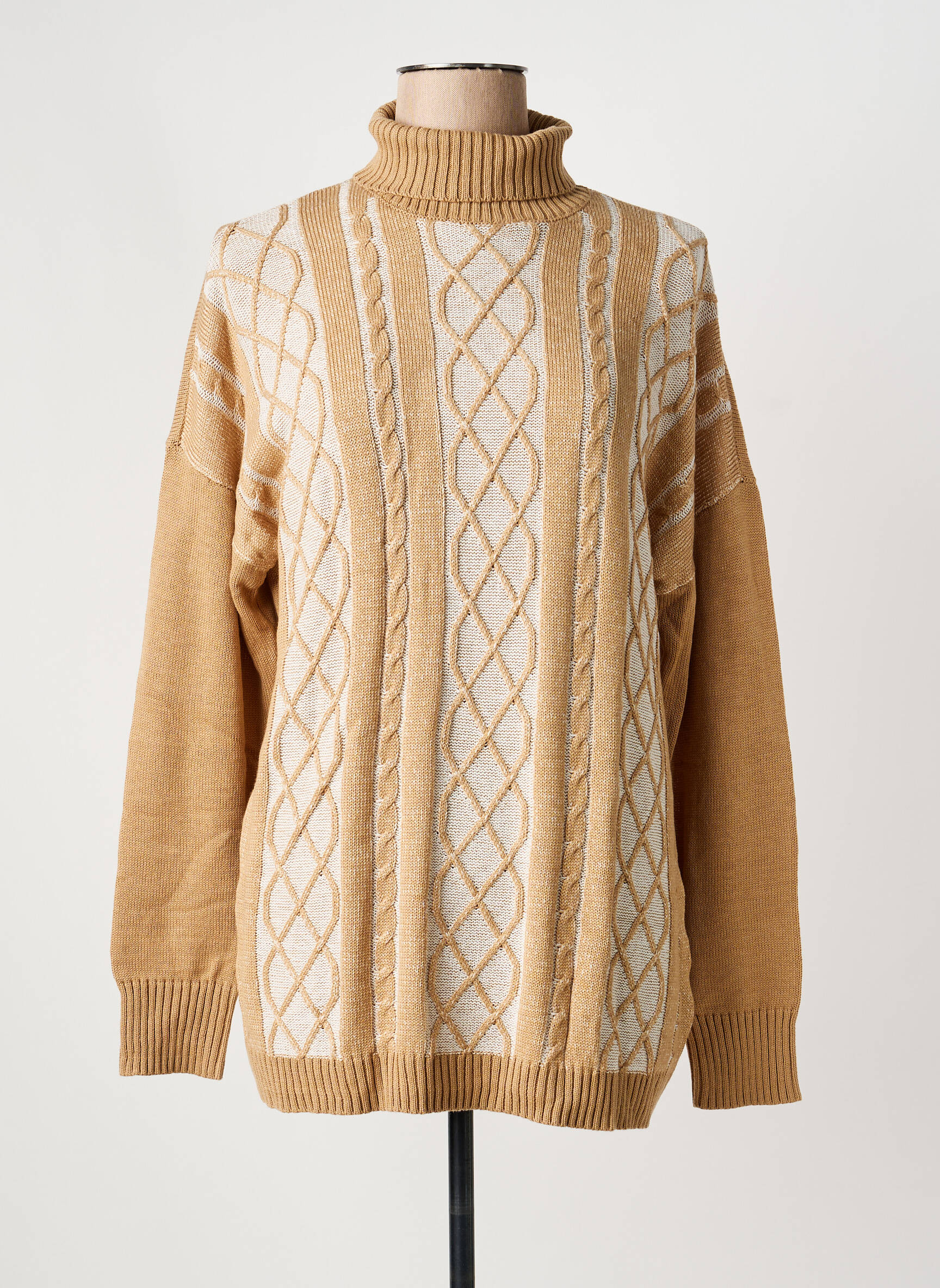 Pull col roulé coupe cintrée manches longues beige SHEEGO femme
