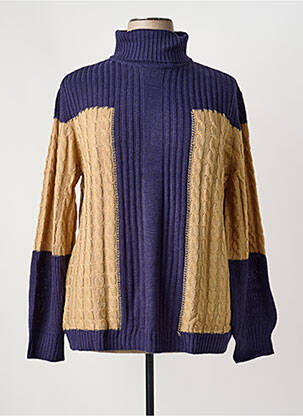 Pull col roulé coupe cintrée manches longues bleu SHEEGO femme