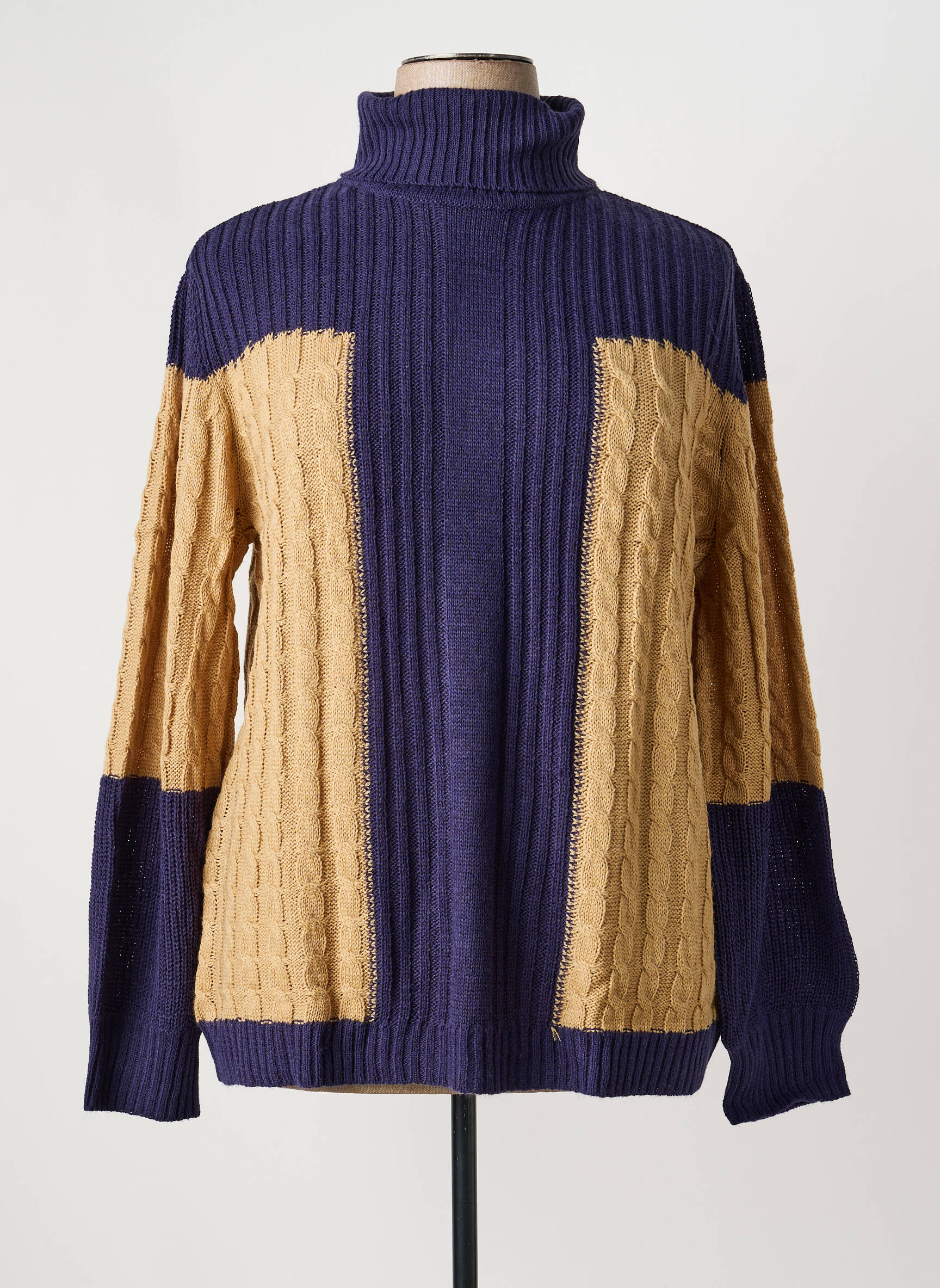 Pull col roulé coupe cintrée manches longues bleu SHEEGO femme
