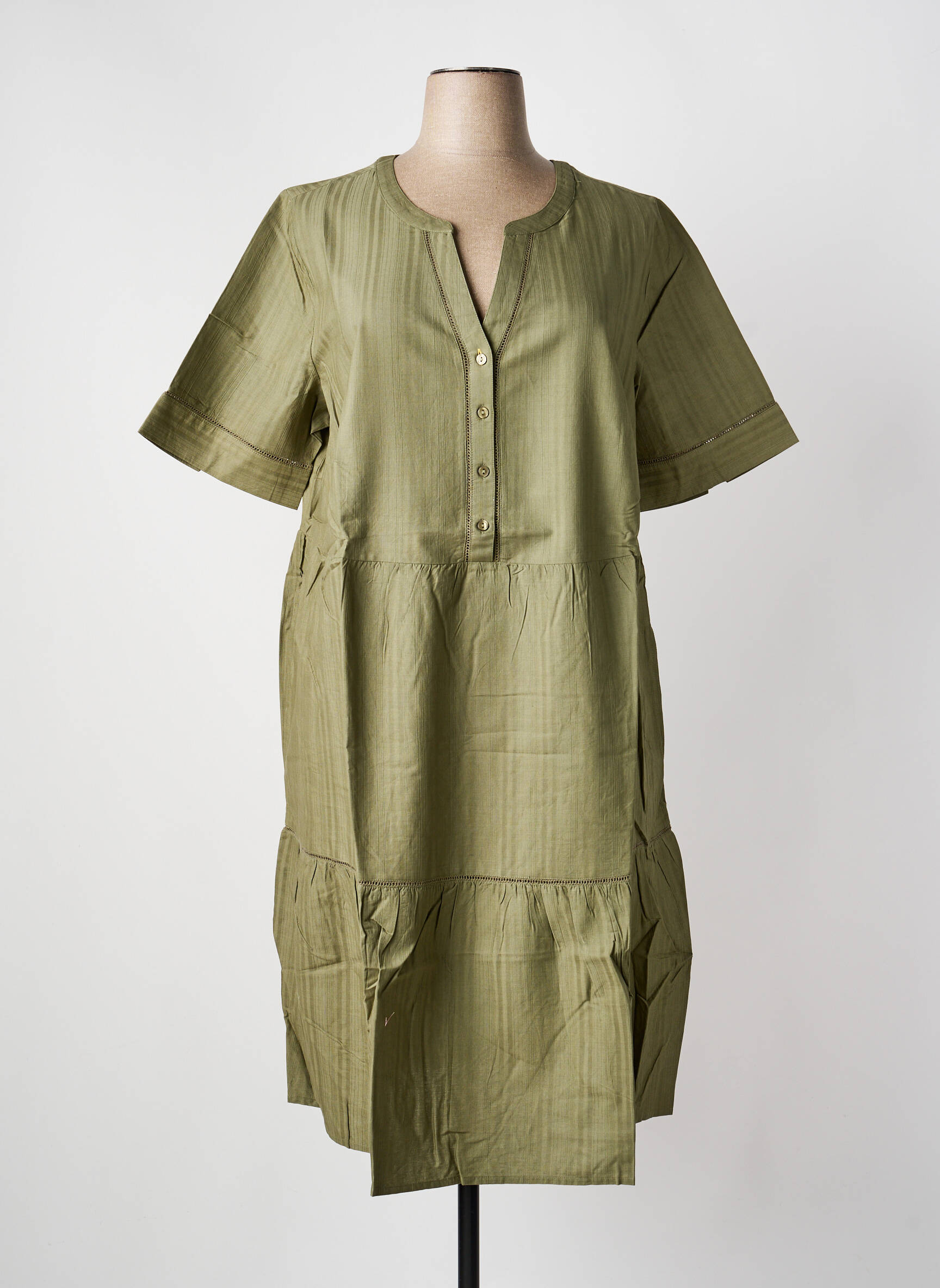 Robe mi-longue manches longues manches longues vert SHEEGO femme