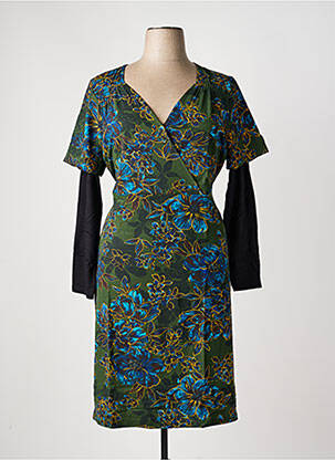 Robe mi-longue imprimé fleurs manches longues vert SHEEGO femme