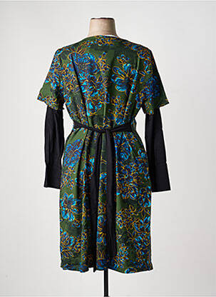 Robe mi-longue imprimé fleurs manches longues vert SHEEGO femme