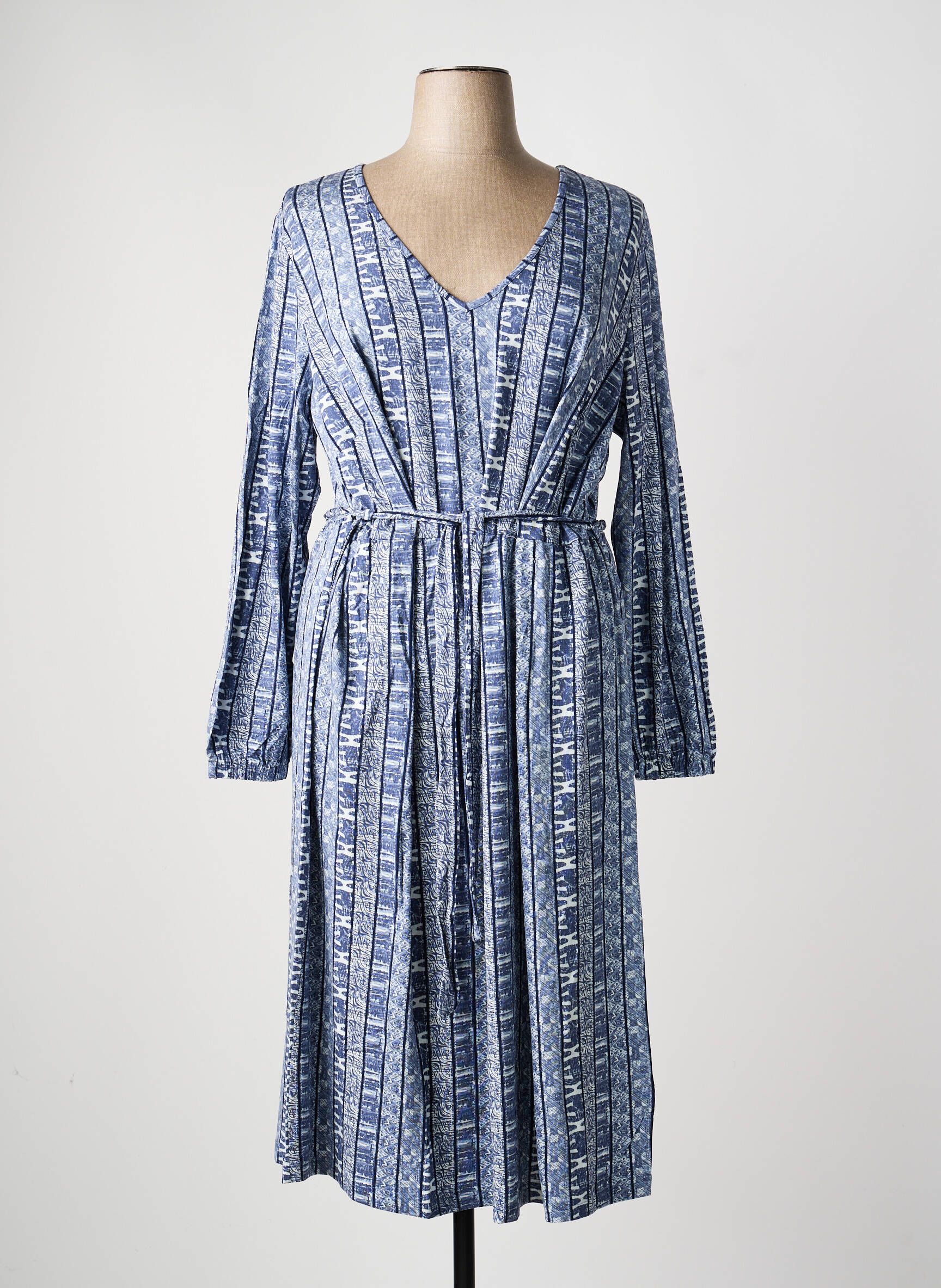 Robe longue imprimé fantaisie manches longues bleu SHEEGO femme