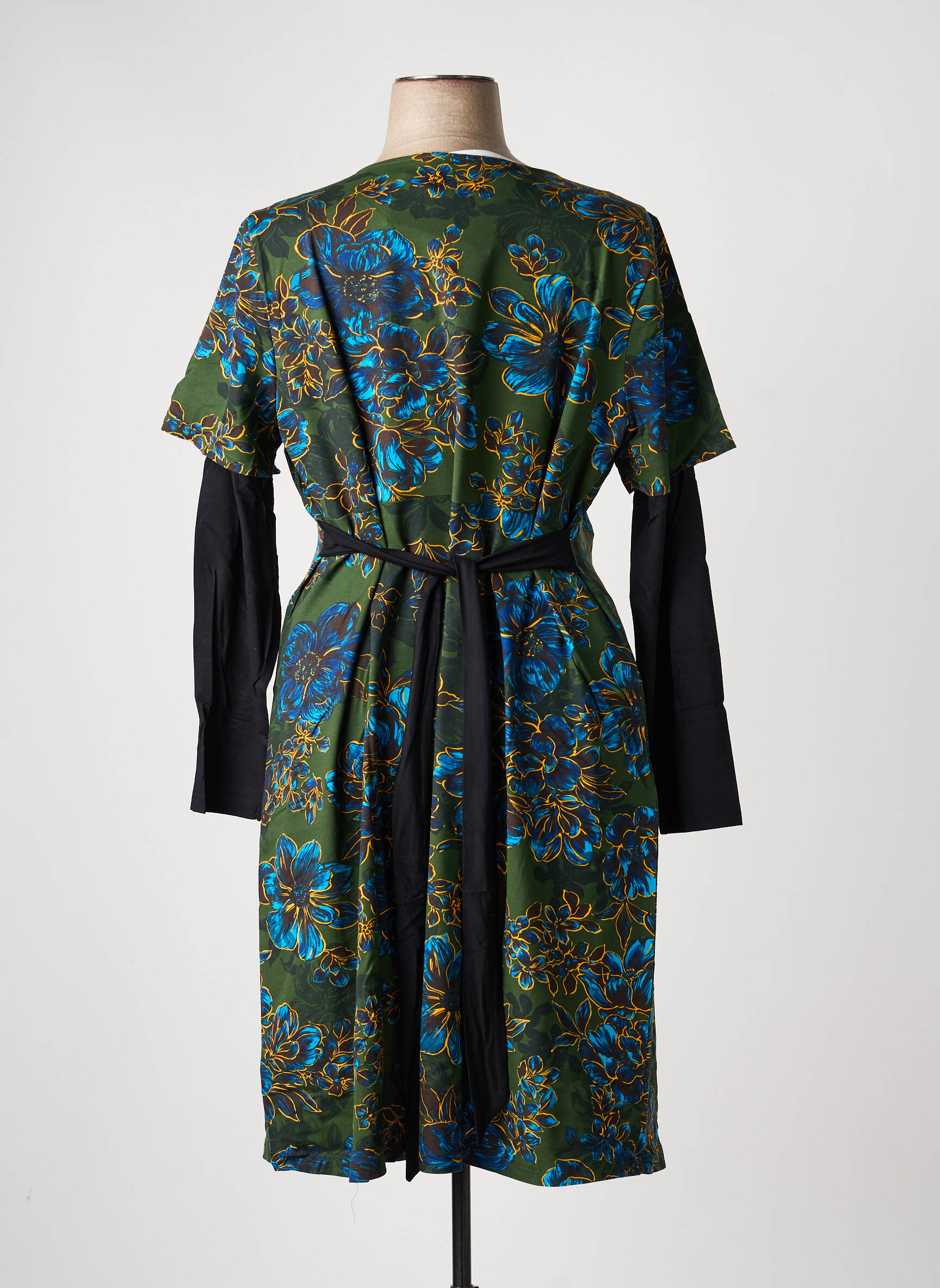 Robe mi-longue imprimé fleurs manches longues vert SHEEGO femme