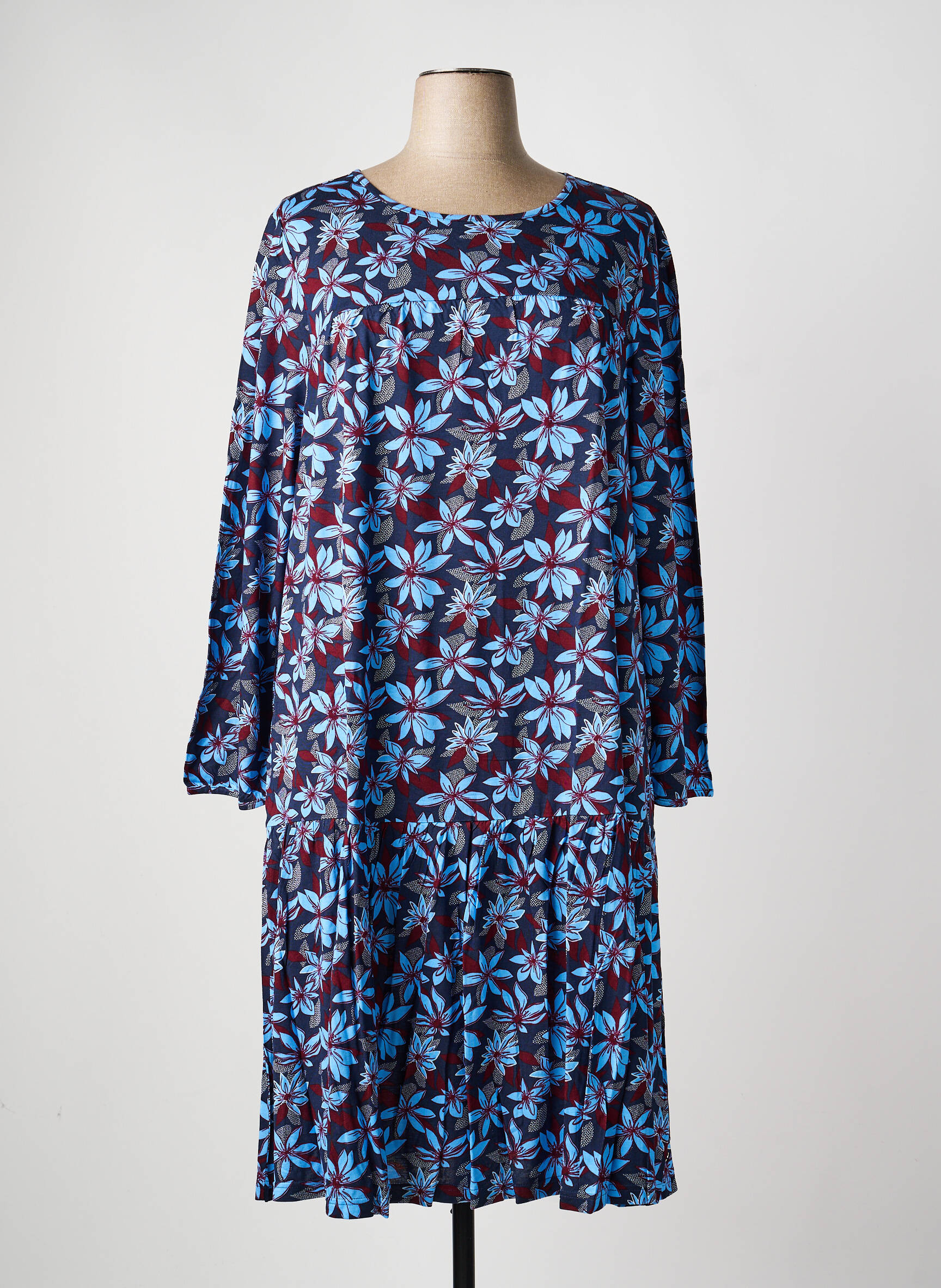 Robe mi-longue coupe fluide manches longues bleu SHEEGO femme