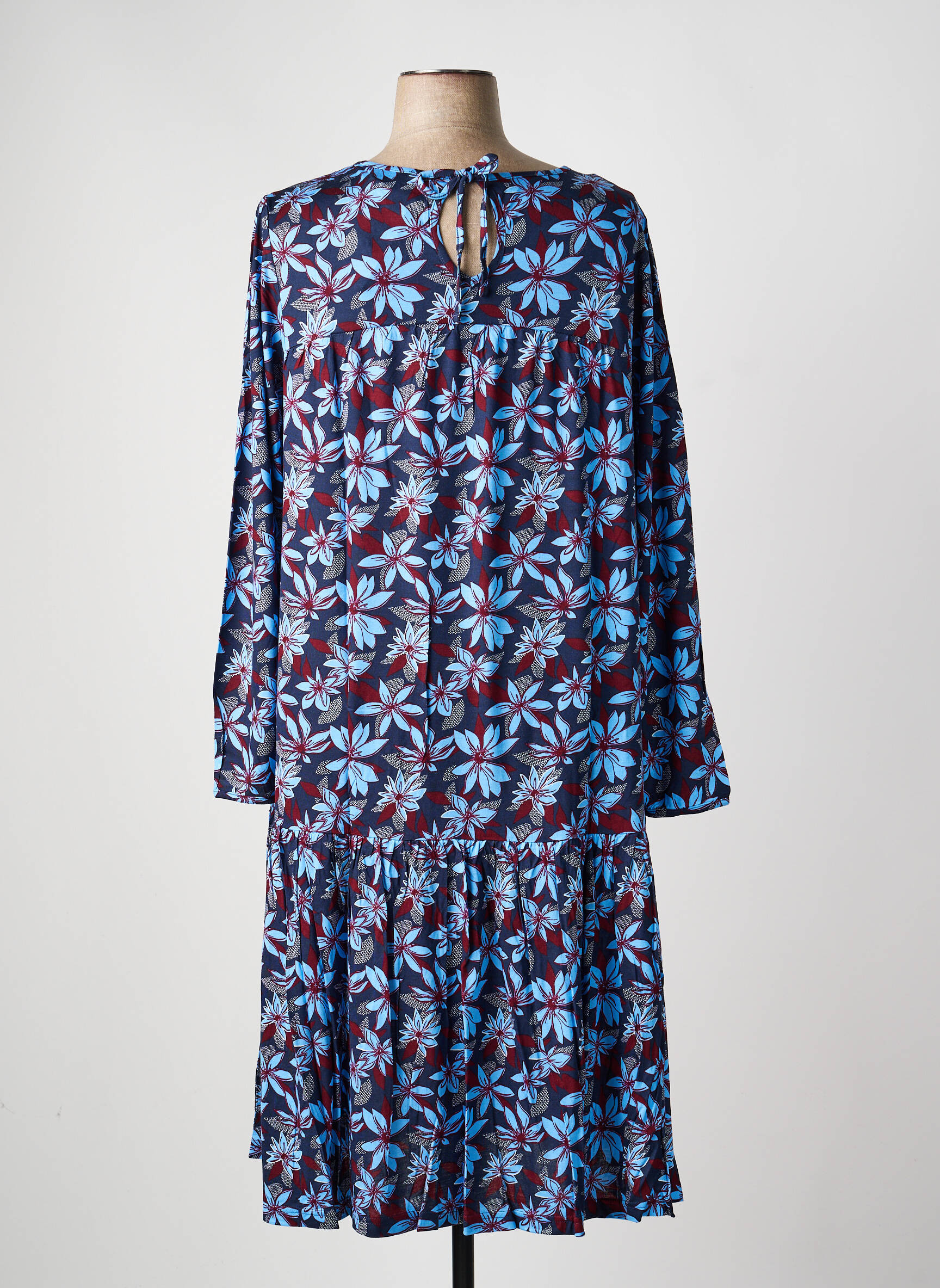 Robe mi-longue coupe fluide manches longues bleu SHEEGO femme