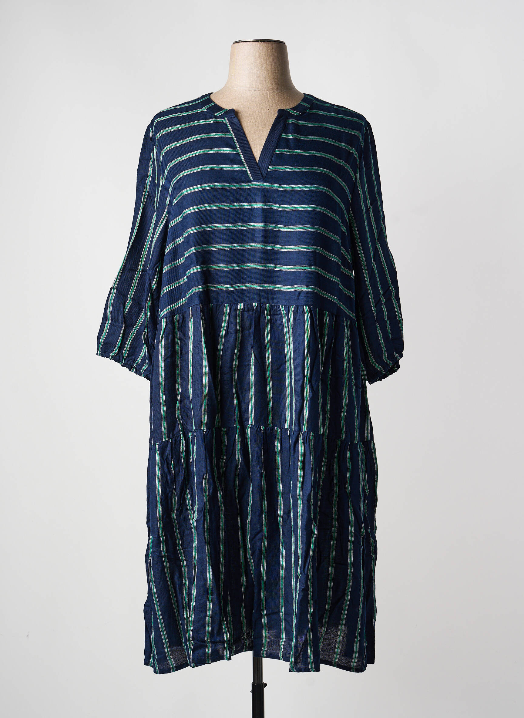 Robe mi-longue coupe fluide manches longues bleu SHEEGO femme