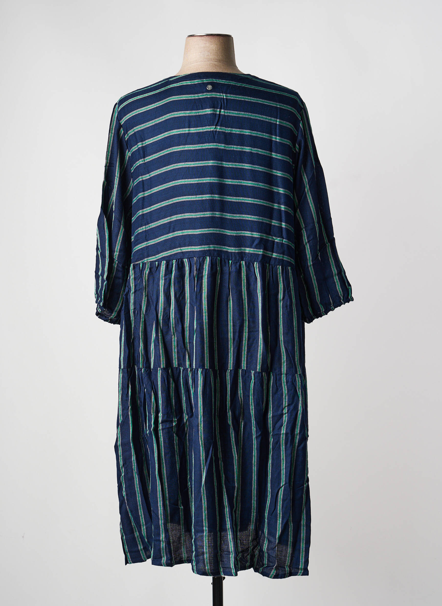 Robe mi-longue coupe fluide manches longues bleu SHEEGO femme