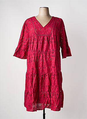 Robe mi-longue coupe fluide manches longues rose SHEEGO femme