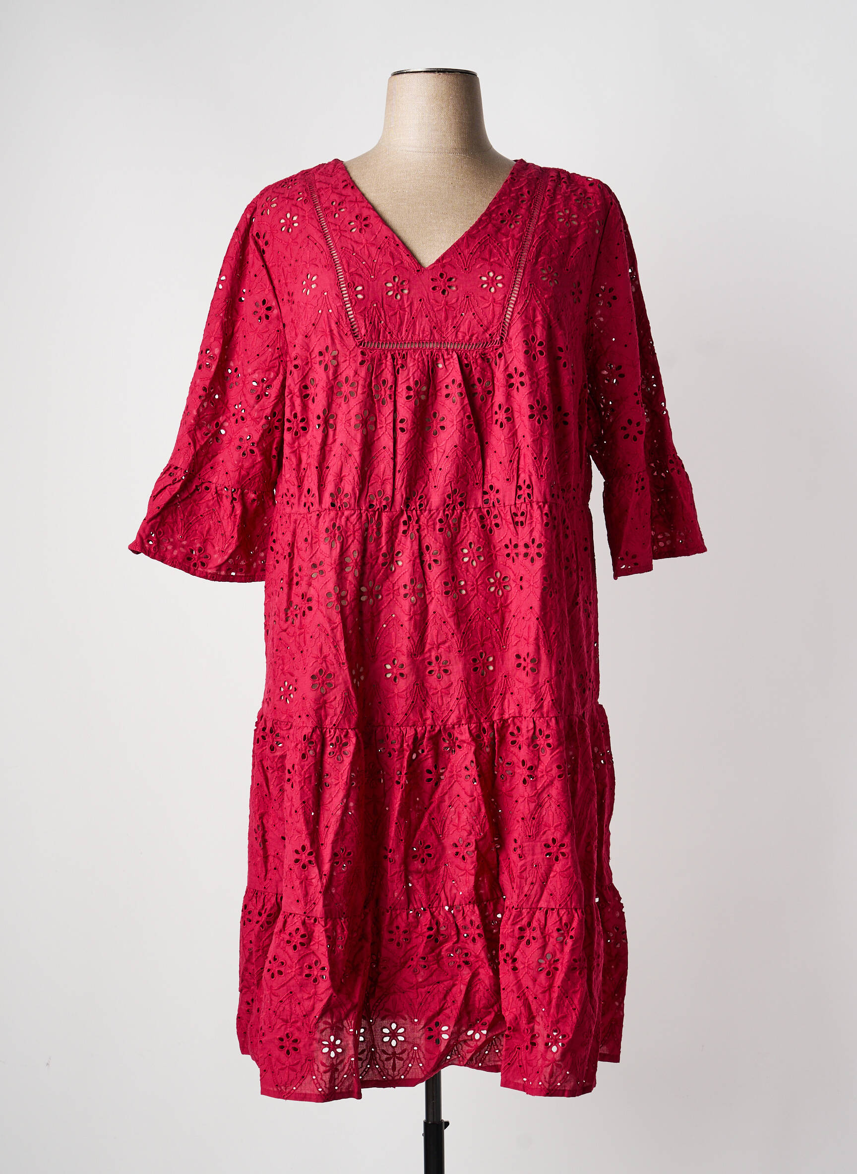 Robe mi-longue coupe fluide manches longues rose SHEEGO femme