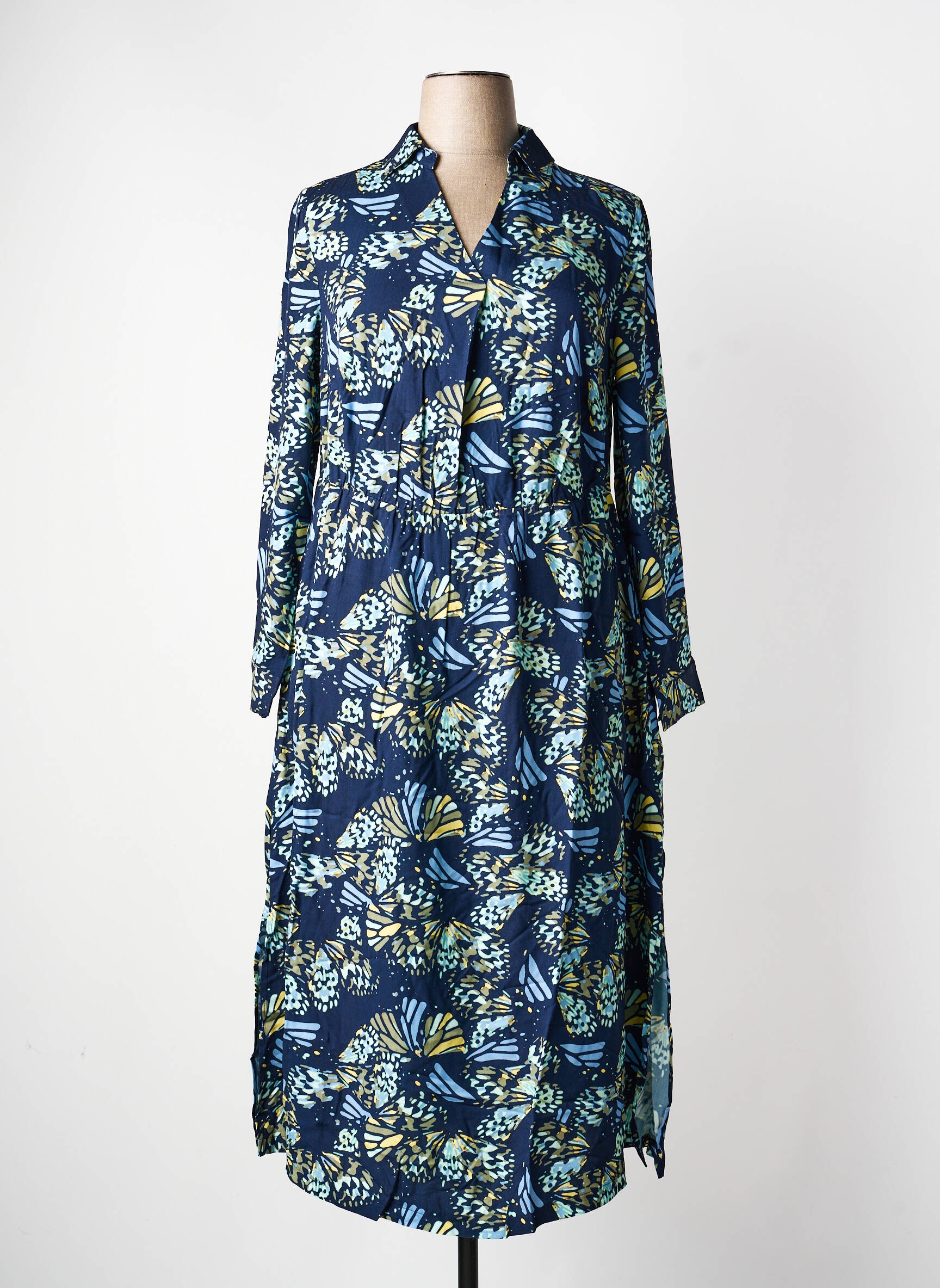 Robe longue imprimé fantaisie manches longues bleu SHEEGO femme