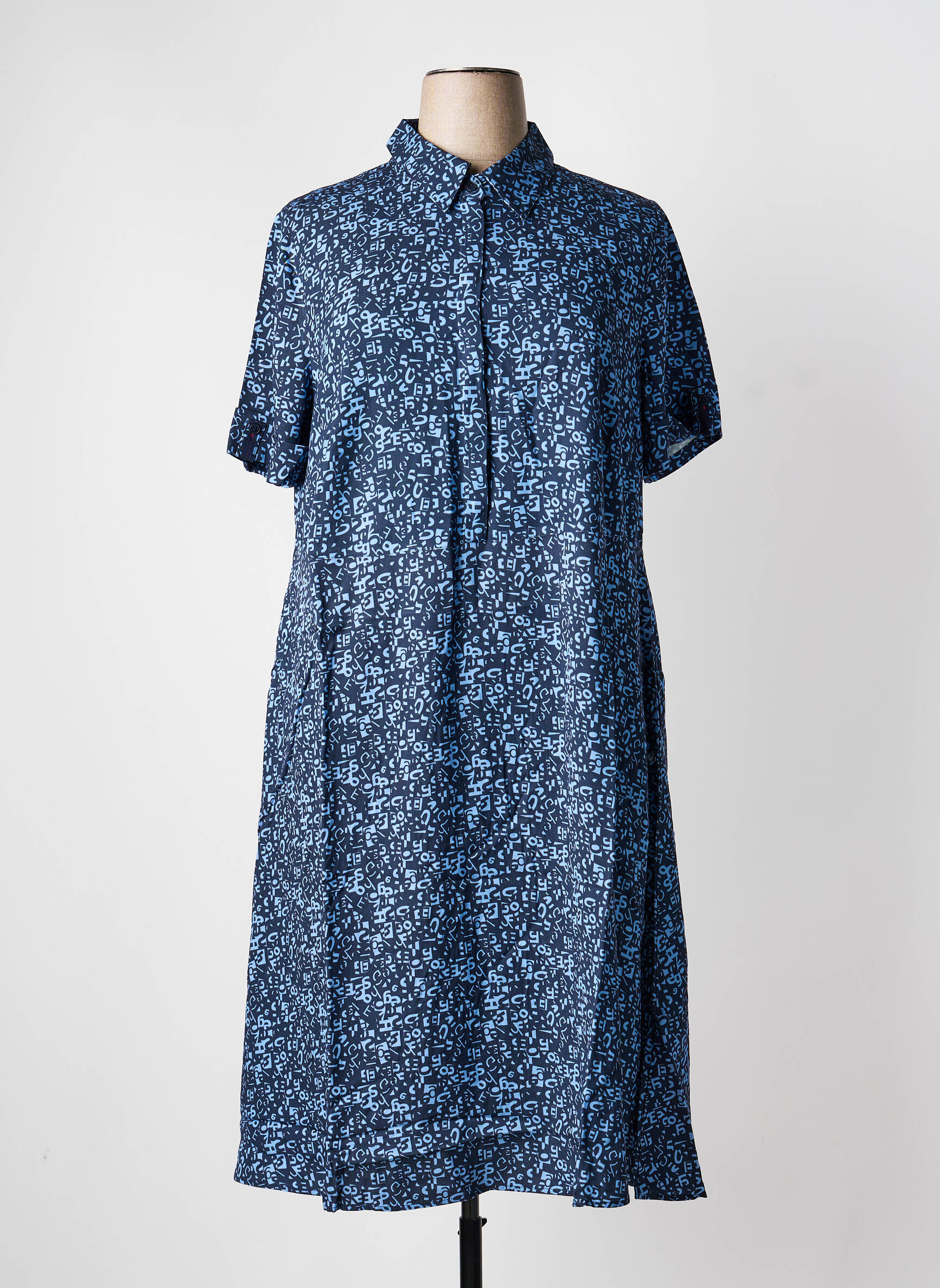 Robe longue imprimé fantaisie manches courtes bleu SHEEGO femme