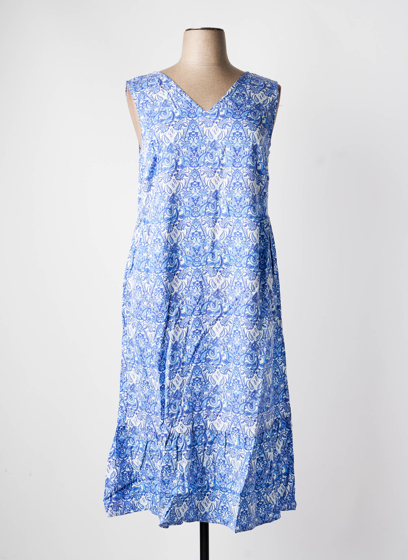 Robe mi-longue coupe fluide sans manche bleu SHEEGO femme