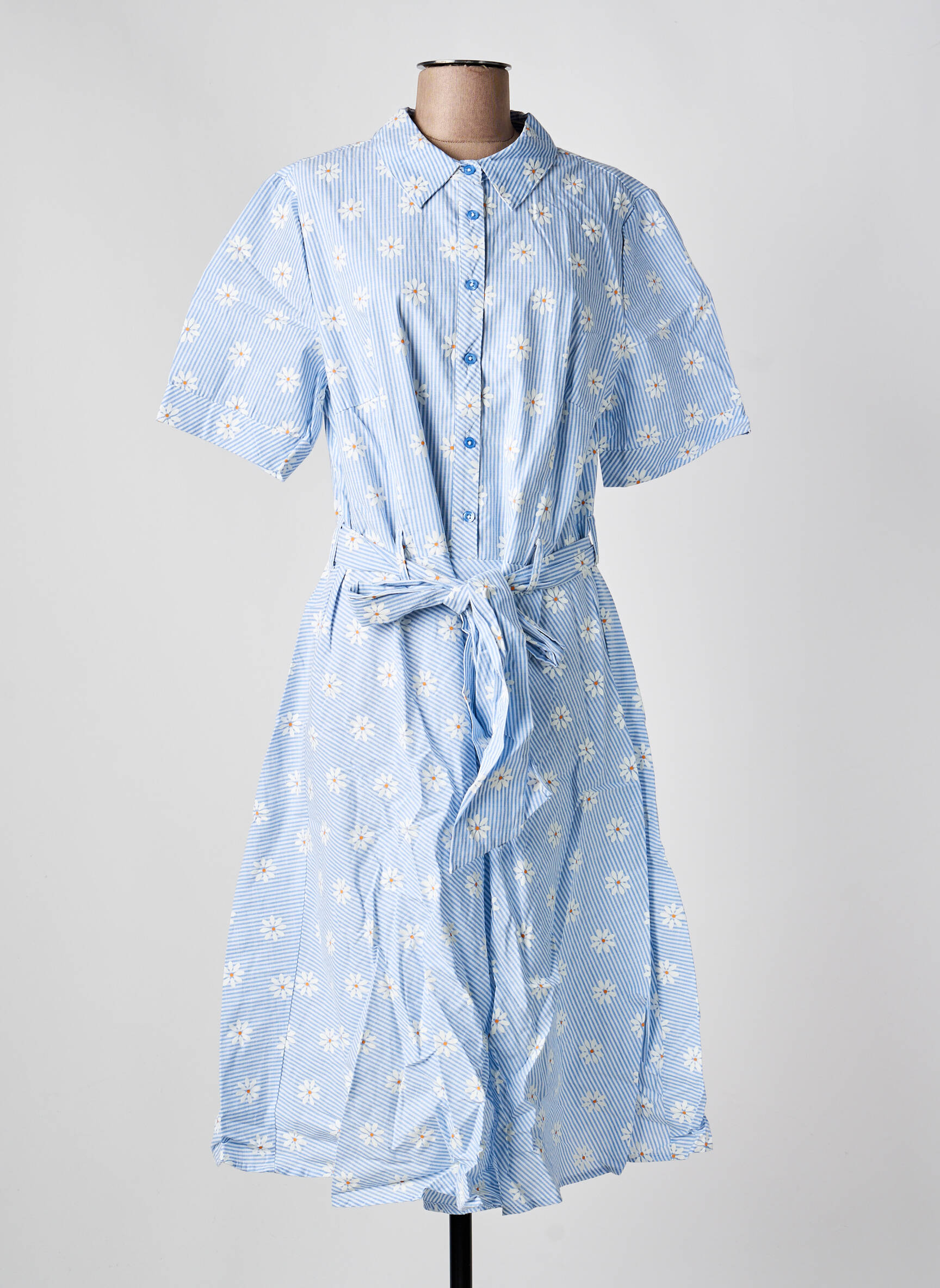 Robe longue manches courtes manches courtes bleu SHEEGO femme