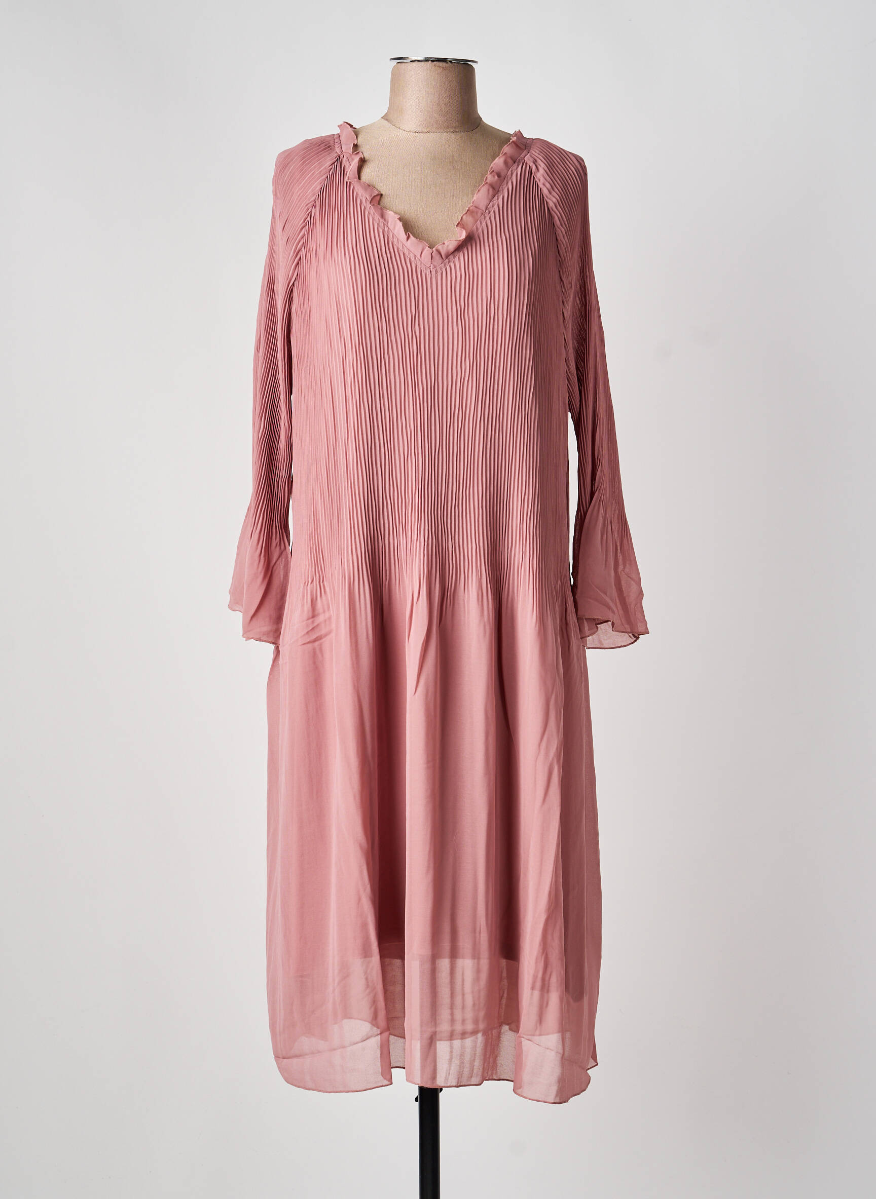 Robe longue manches longues manches longues rose SHEEGO femme