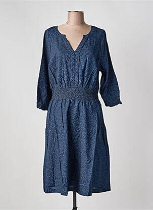 Robe mi-longue coupe fluide manches longues bleu SHEEGO femme