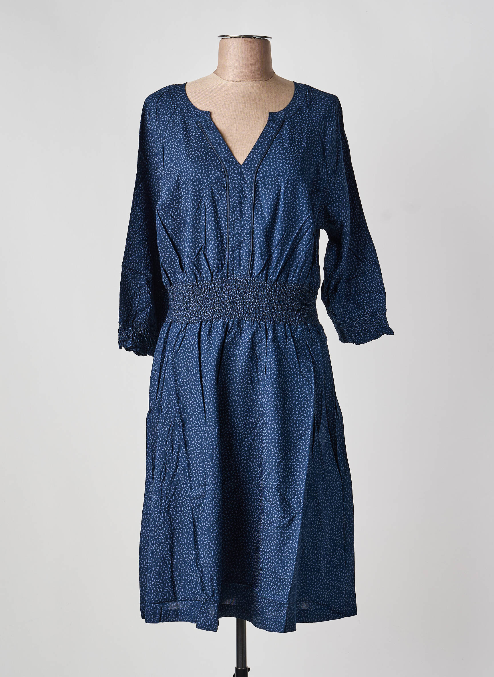 Robe mi-longue coupe fluide manches longues bleu SHEEGO femme