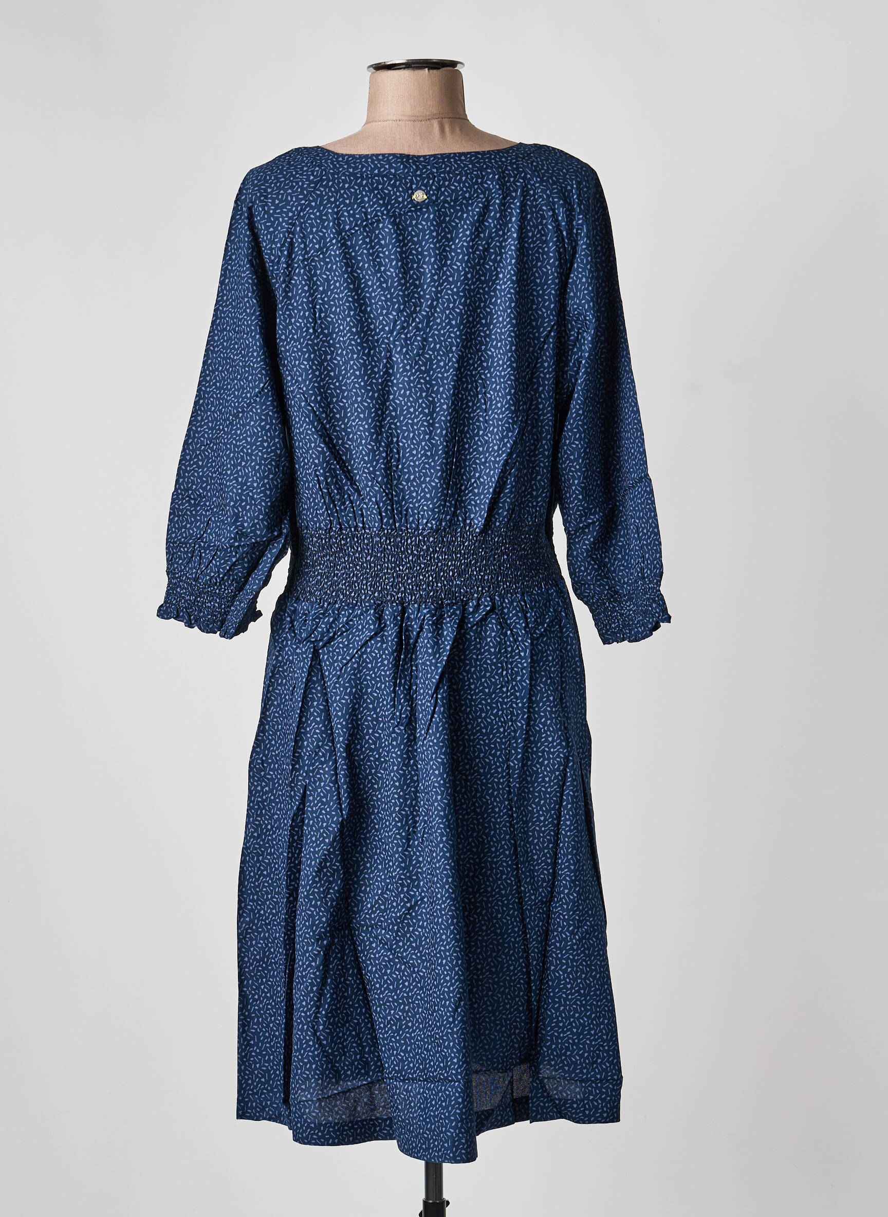 Robe mi-longue coupe fluide manches longues bleu SHEEGO femme