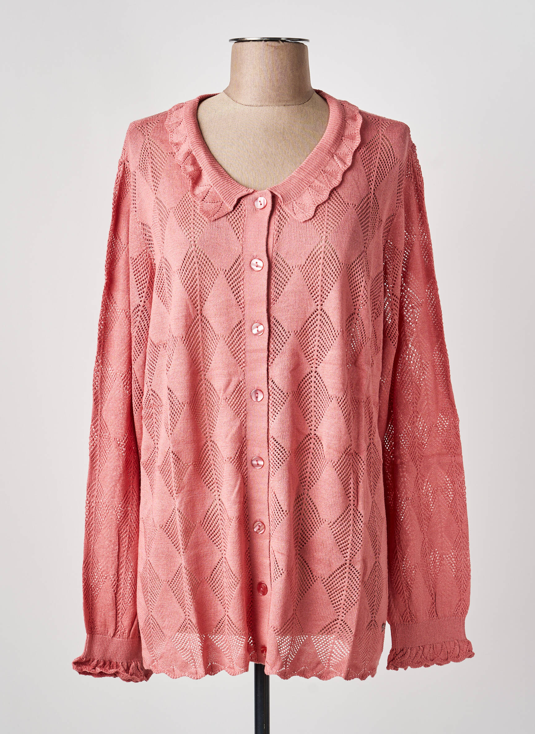 Gilet manches longues resserrée sur le bas rose SHEEGO femme