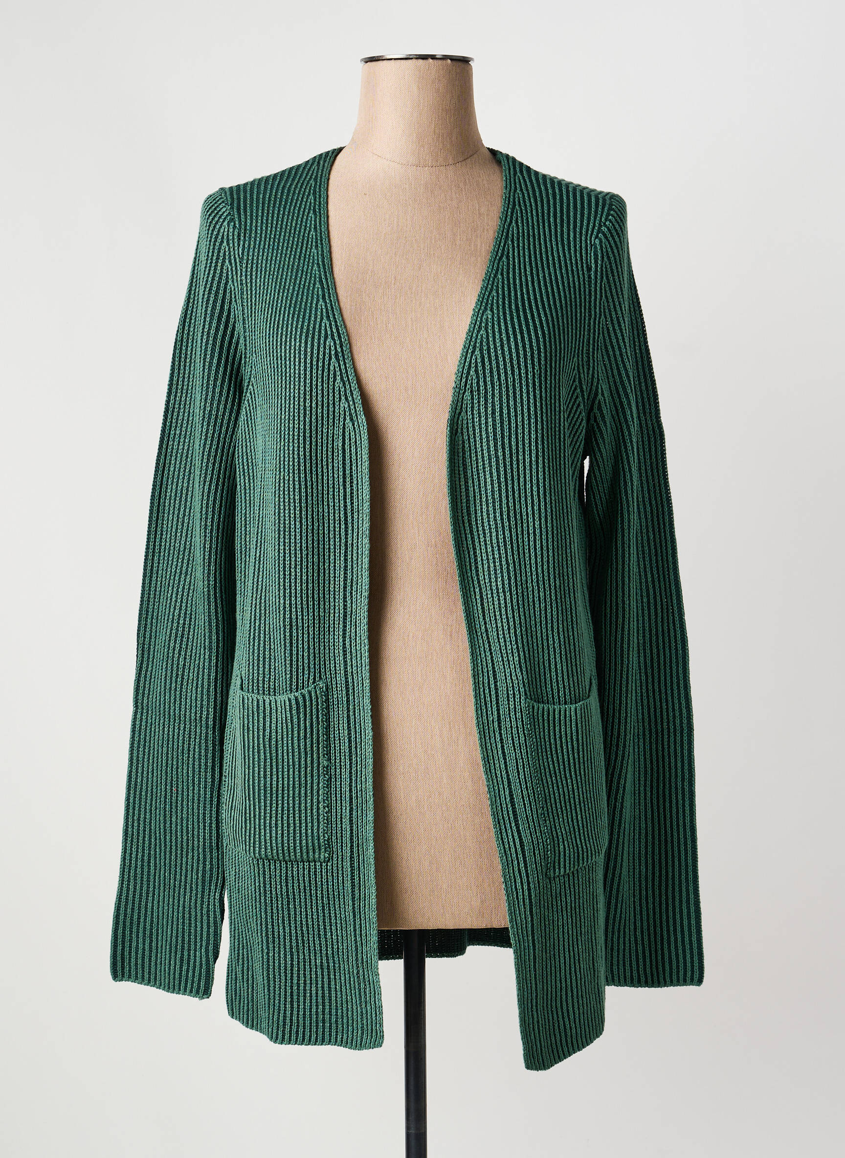 Gilet manches longues maille tricot vert SHEEGO femme
