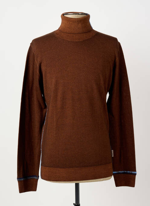 Pull col roulé coupe cintrée manches longues marron BOB homme