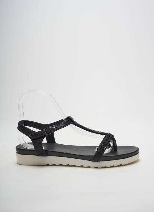 Tongs tissage satiné talon plat jusqu'à 3cm noir ELUE PAR NOUS femme