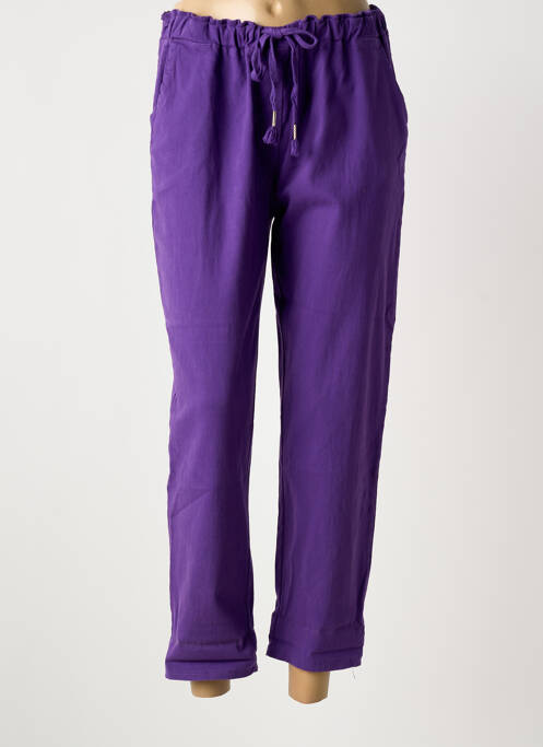 Pantalon droit tissage popeline taille normale violet COLETTE femme