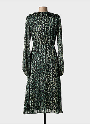 Robe mi-longue tissage crêpe manches longues vert TRAFFIC PEOPLE femme