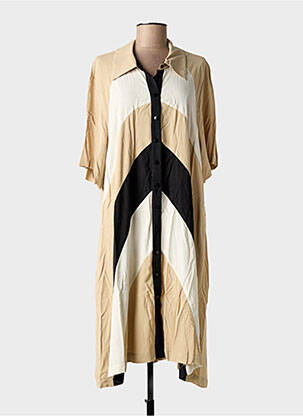Robe mi-longue coupe fluide manches courtes beige MAT. femme