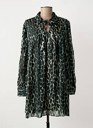 Robe courte coupe fluide manches longues vert TRAFFIC PEOPLE femme
