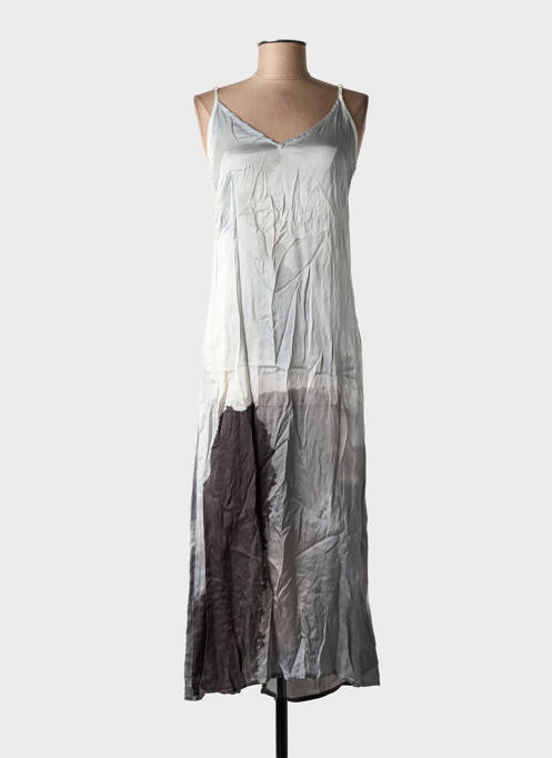 Robe longue manches bretelles ajustables fines bretelles gris POU NOU femme