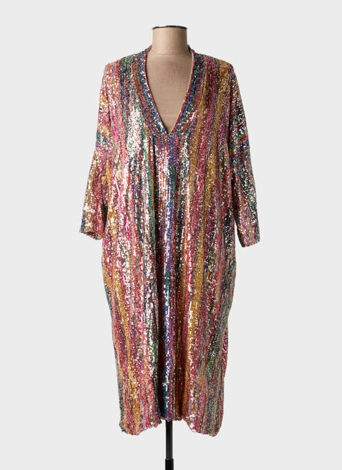 Robe mi-longue coupe fluide manches 3/4 jaune MOMENT femme