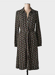 Robe mi-longue imprimé fantaisie manches longues vert ZILCH femme