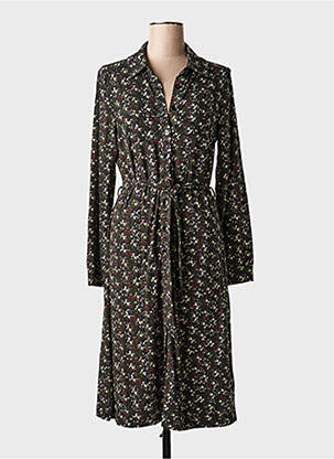 Robe mi-longue imprimé fantaisie manches longues vert ZILCH femme