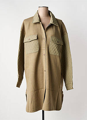 Manteau long fermeture pressionnée sans capuche vert YEST femme