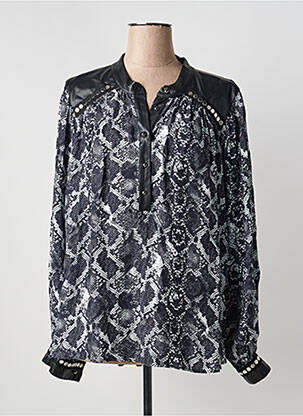 Blouse tissage popeline manches longues noir MAT. femme