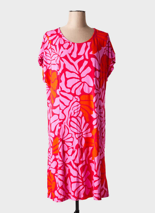 Robe mi-longue imprimé fleurs manches courtes rose BLUTSGESCHWISTER femme