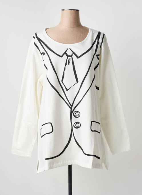 Sweat-shirt coupe over-size manches longues blanc SOPHIA femme