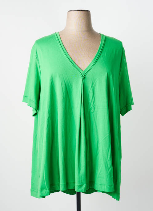 T-shirt col v manches courtes vert MAT. femme