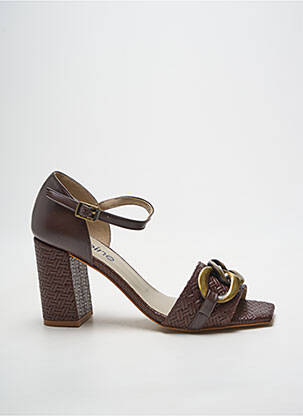 Sandales/nu pieds tissage satiné talon de 7 à 9cm marron HEINE femme