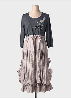 Robe mi-longue manches longues manches longues gris CAMAGE femme