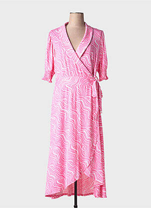 Robe longue imprimé fantaisie manches courtes rose MARBLE femme