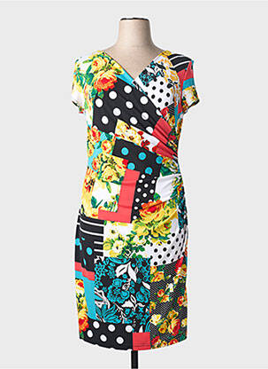 Robe mi-longue imprimé fantaisie manches courtes noir JOSEPH RIBKOFF femme