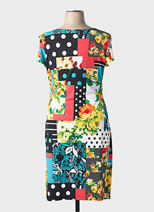 Robe mi-longue imprimé fantaisie manches courtes noir JOSEPH RIBKOFF femme