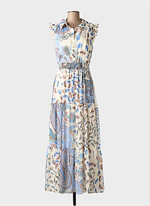 Robe longue imprimé fantaisie manches courtes bleu RAFFAELLI femme
