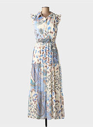 Robe longue imprimé fantaisie manches courtes bleu RAFFAELLI femme