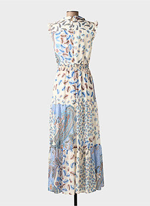 Robe longue imprimé fantaisie manches courtes bleu RAFFAELLI femme